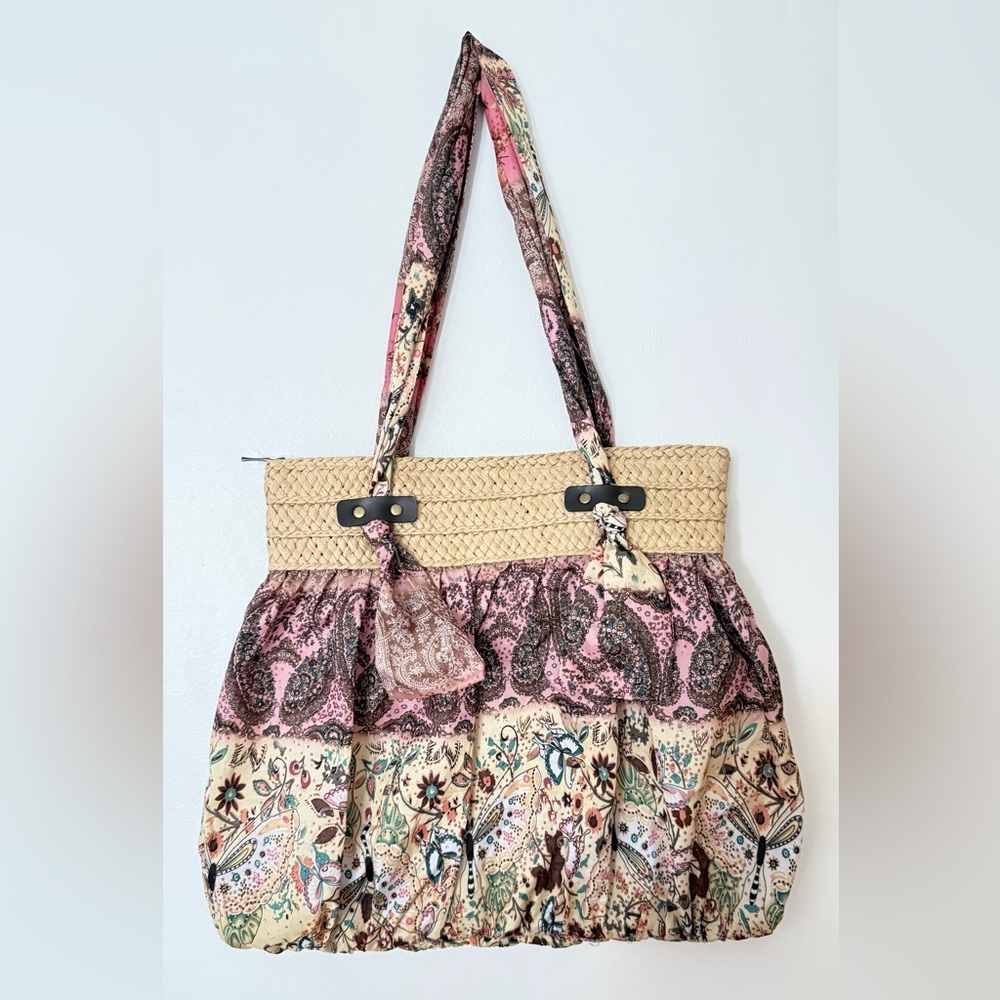 Elegant Paisley & Butterfly 🦋 Wicker Tote Bag Silky